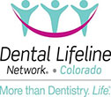 The image is a logo for  Dental Lifeline Network,  which appears to be a dental organization or network. It features a stylized graphic of two smiling faces with outlines of hands on either side, and the text includes the name of the organization and its tagline  More than just dentistry.